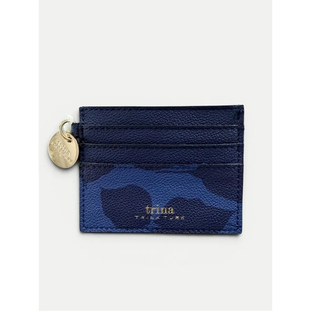 Trina Turk Blue Floral Card Holder Wallet Keychain Charm